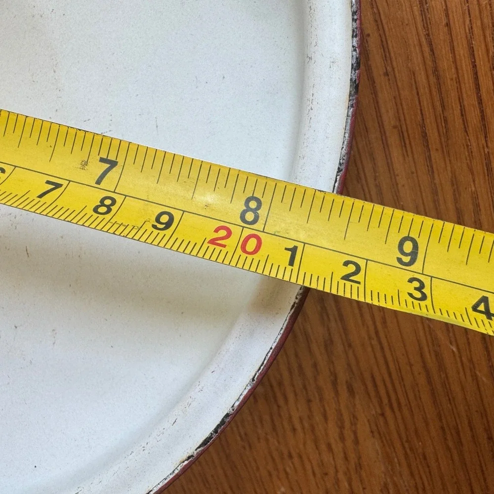 Vintage‎ White Enamelware Pot Lid with Red Trim and Handle REPLACEMENT Decor